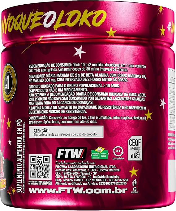 FTW Pré-Treino Diabo Verde Diploko em Pó com Cafeína, Aminoácidos Beta‑Alanina e Arginina para Treinos e Atividades Físicas - Pote 300 g (Morango Atômico) - Image 2